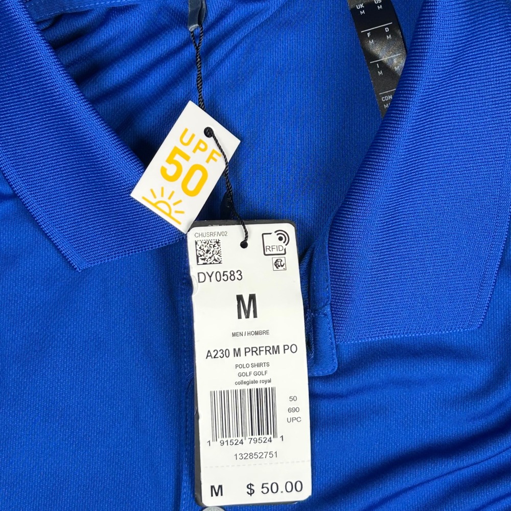 Adidas Polo Shirt Men Medium Blue Performance Golf UPF 50 DY0583 - Picture 3 of 7